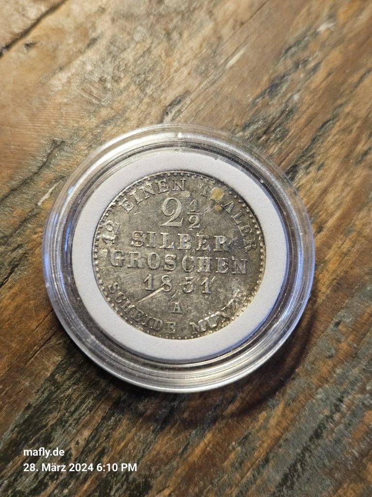2 1/2 Silbergroschen 1851 / 12 einen Thaler / Scheide Münze