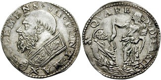 Clemens VII. Münze von Benvenuto Cellini gestochen