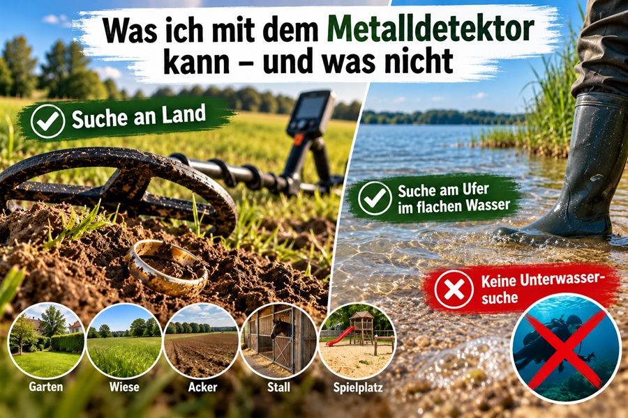 Ringsuche, Ehering verloren, Metalldetektor Suche, verlorene Gegenstände finden, Metalldetektor im Wasser, professionelle Ringsuche